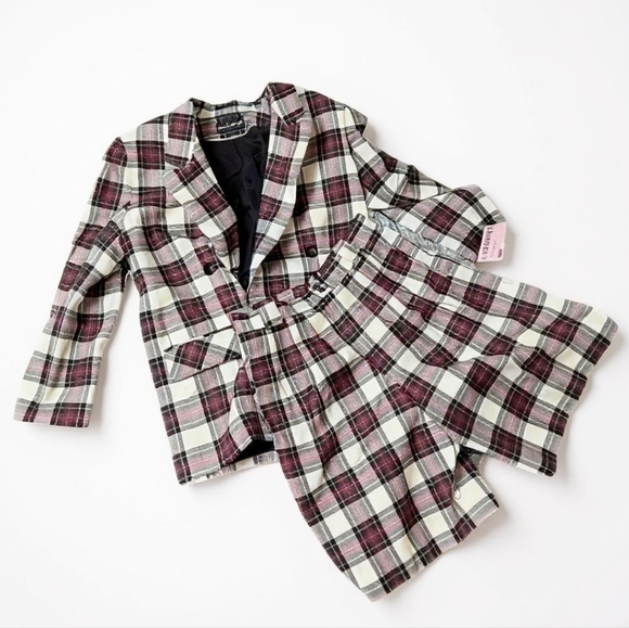 Giorgio Sant’Angelo Vintage Plaid Wool 2-Piece Blazer & Short -Set Size 12 - Picture 1 of 16